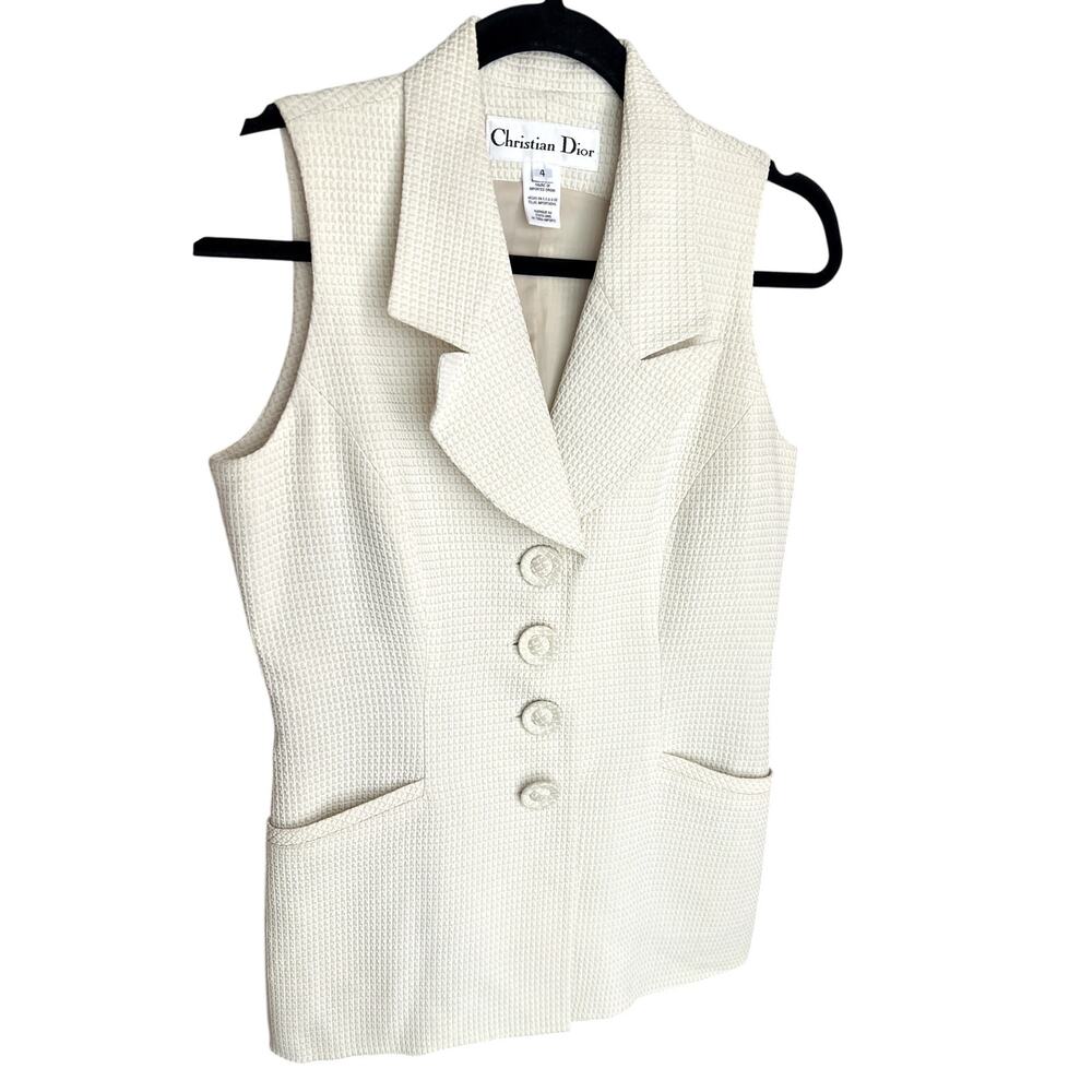 Dior Ivory Textured Sleeveless Blazer Vest